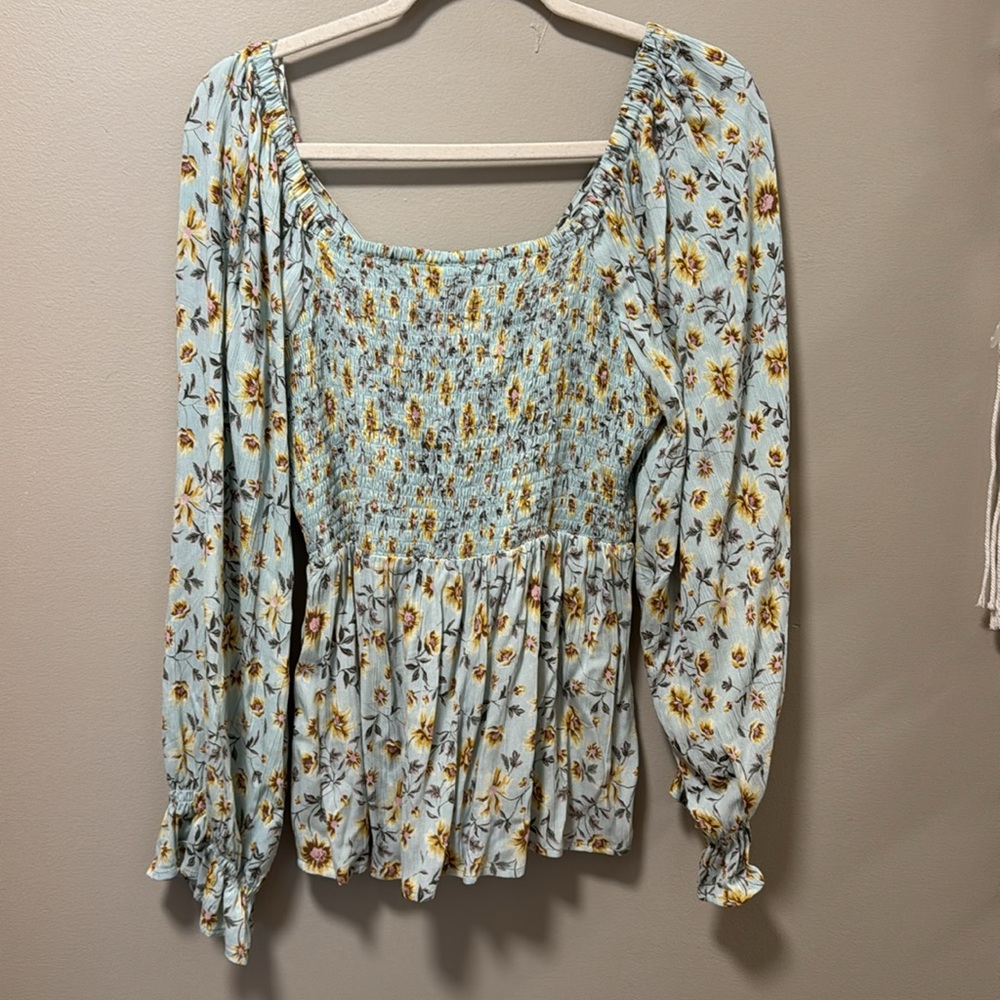 Angie Floral Print Top - Light Blue and Yellow - Picture 6 of 7